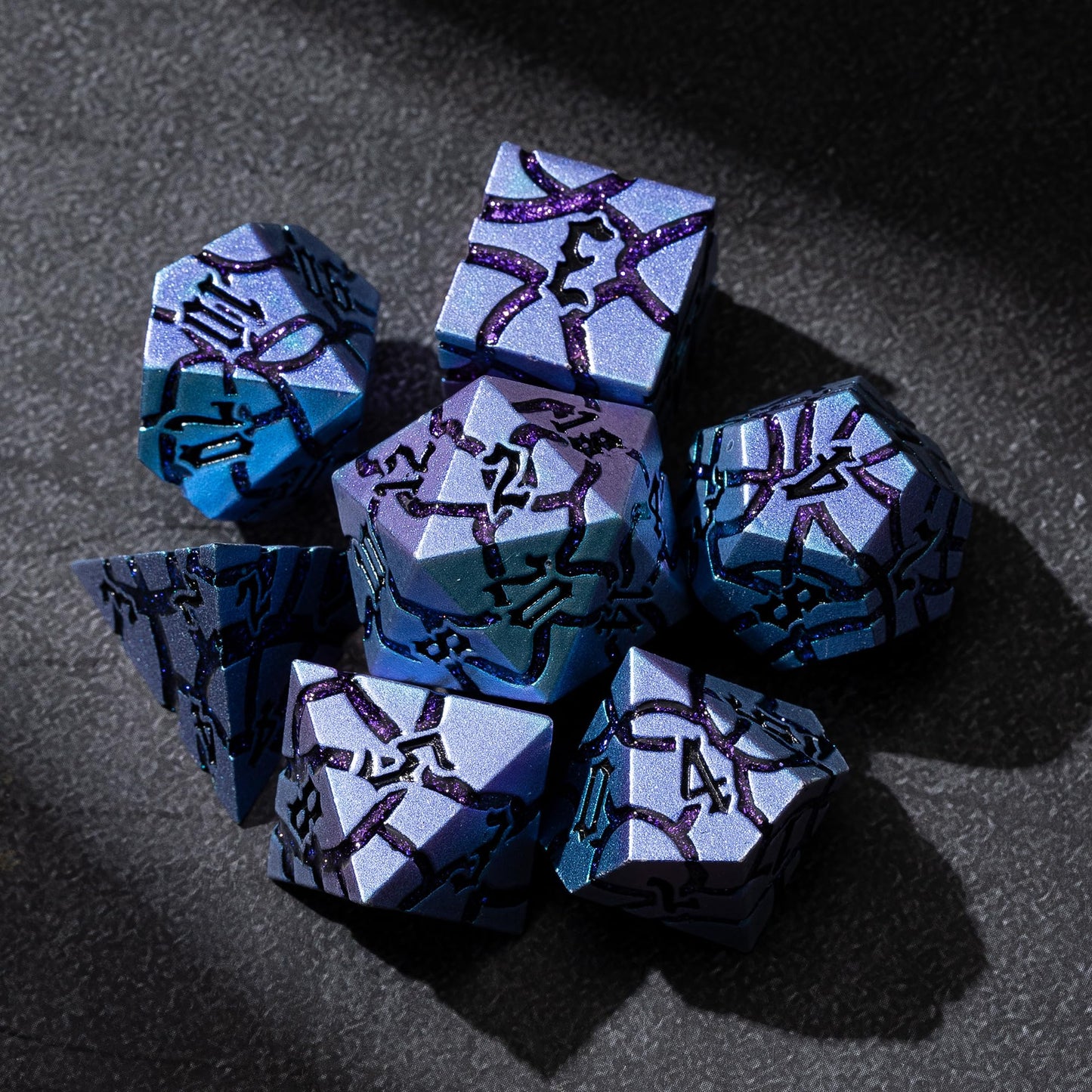 Soar Forge Metal Dice For Dnd - Beautiful Blue Glitter Cracks Set Compatible With Dungeons And Dragons And Other Rpg, Dice For D