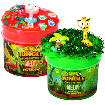 Finoclay 2 Slime Pack Neon Slime Kit For Girls Boys, Create With Kids Jungle Adventure Theme, Premade Slime Making Kit, 8 Slime