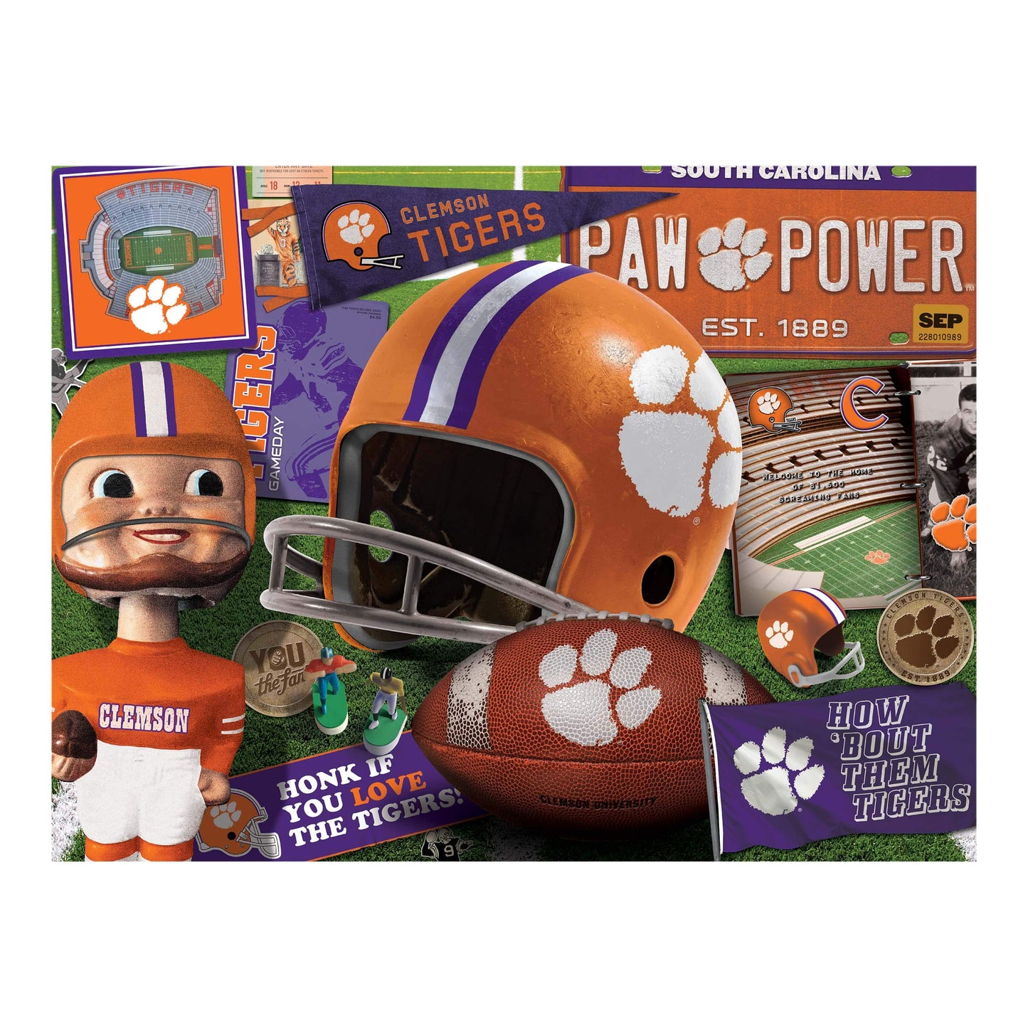 Youthefan Ncaa Clemson Tigers Retro Series Puzzle, Team Colors , 18 X 24