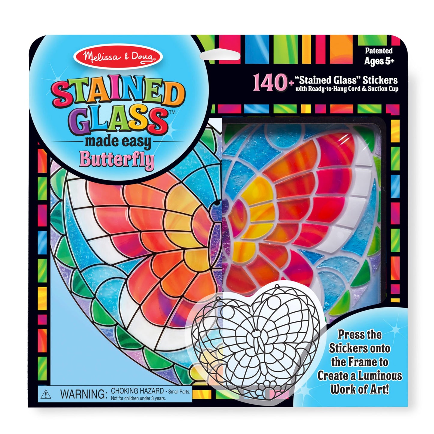 Melissa & Doug Stained Glass Made Easy Activity Kit: Butterfly - 140+ Stickers - Kids Sticker Stained Glass Craft Kit; Sun Catch