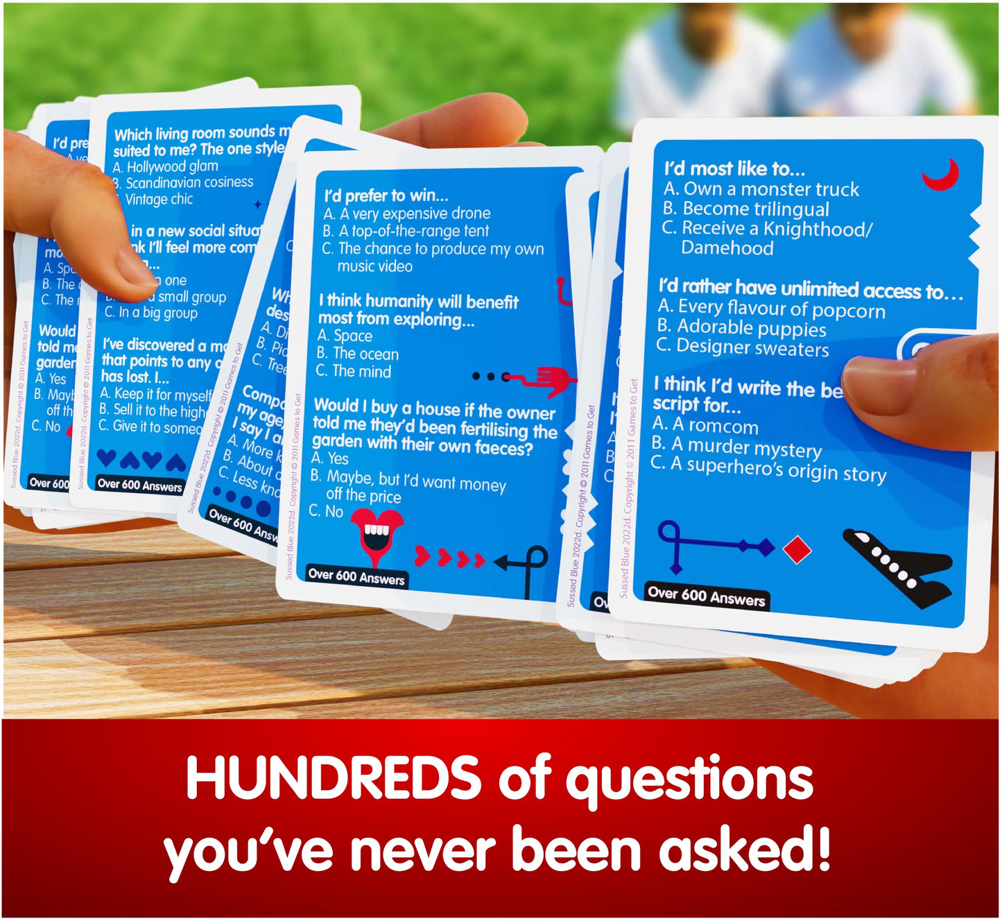 SUSSED The Game of Wacky Choices - Blue Cardboard Social Card Game for Teens & Adults - Travel Conversation Starter - Model LIFEOLOGY