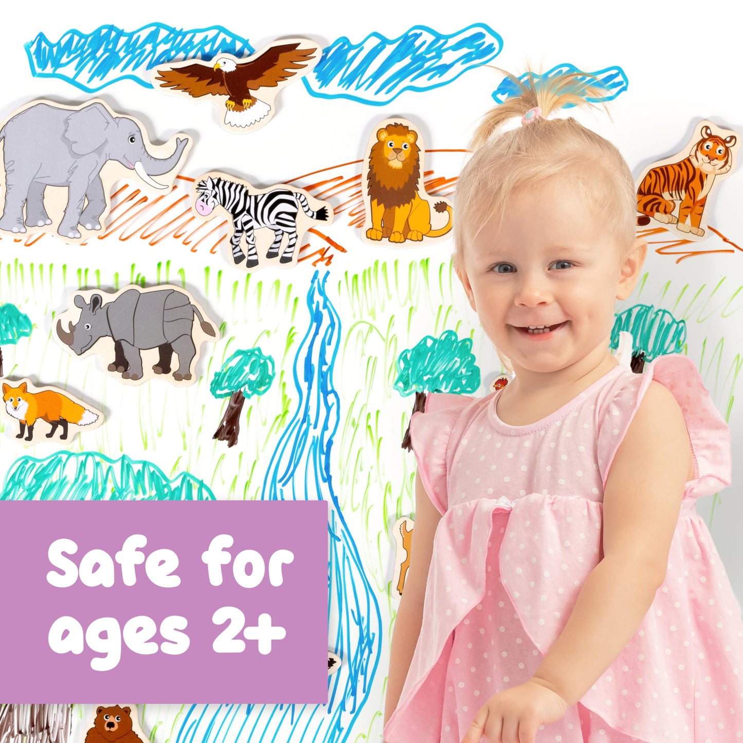 Spark & Wow Wooden Magnets - Animals - Set Of 20 - Magnets For Kids Ages 2+ - Cute Animal Magnets For Fridges, Whiteboards And More