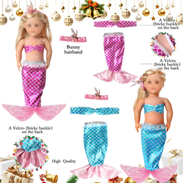 18'' Doll Swimwear Bundle (9 Sets) | Mermaid Tail & Bikini Outfits With Hair Accessories | Summer Water Play Costumes & Party Dr