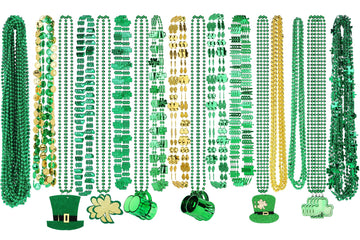 Fovths 100 Pieces St Patrick'S Day Beads Necklaces Bulk 18 Kinds Of Pendants Green Shamrock Coins Hat St Patricks Beads Necklace