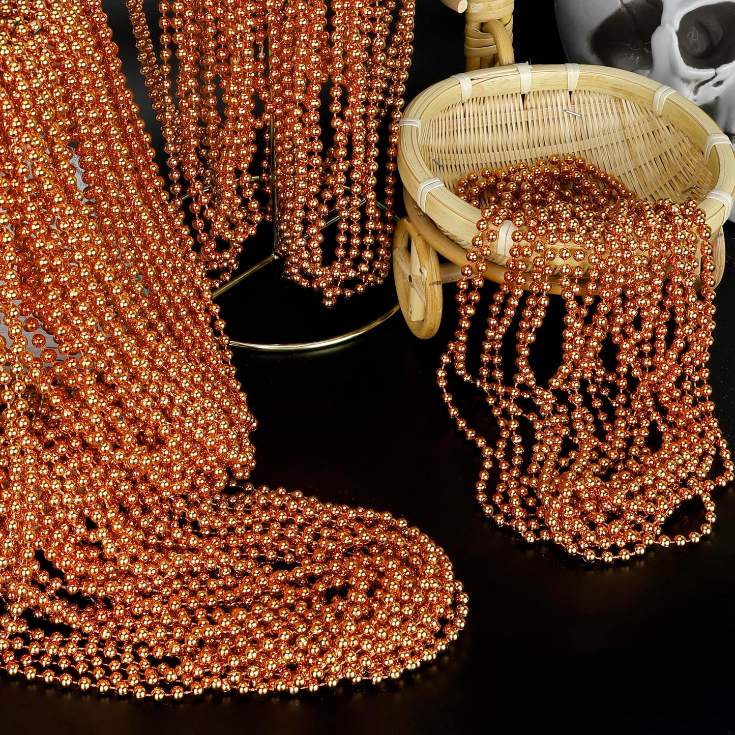 Eoboh 100Pcs Mardi Gras Beads, Orange Bead Toy Necklaces Party Favors, 33'' Necklaces Costume Accessories, Festival Parade Throw