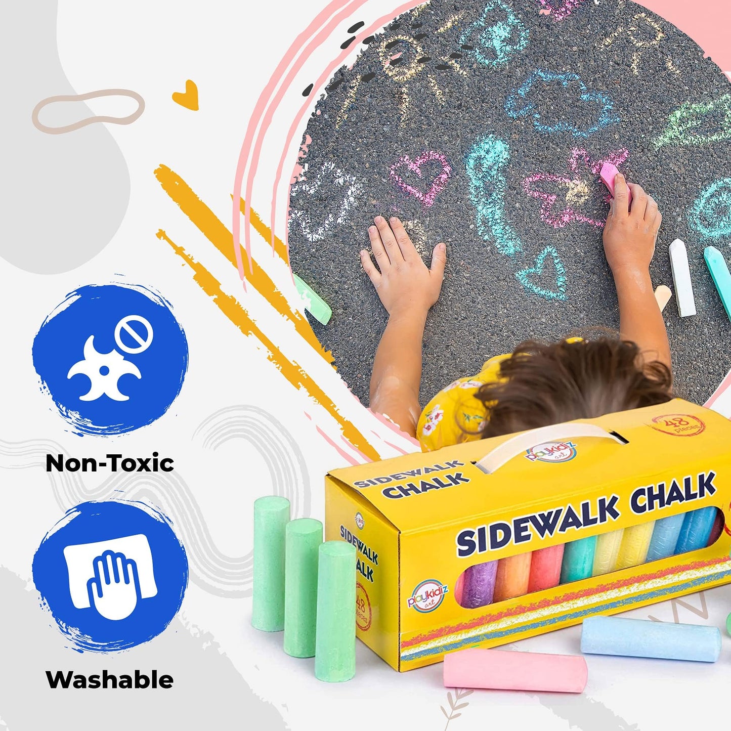 144 PCS Jumbo Washable Sidewalk Chalk Set Non-Toxic Jumbo Chalk for, Painting on Chalkboard, Playground, Blackboard, and Outdoor