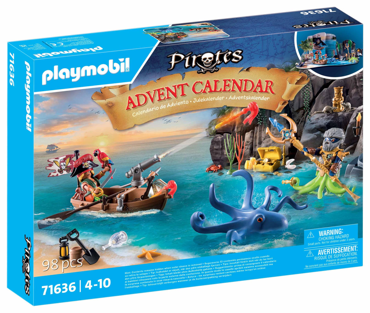 Playmobil Pirates Advent Calendar 71636 - 24 Surprises, Two Figures & Giant Octopus, Multicoloured, Magical Toys for Ages 4+