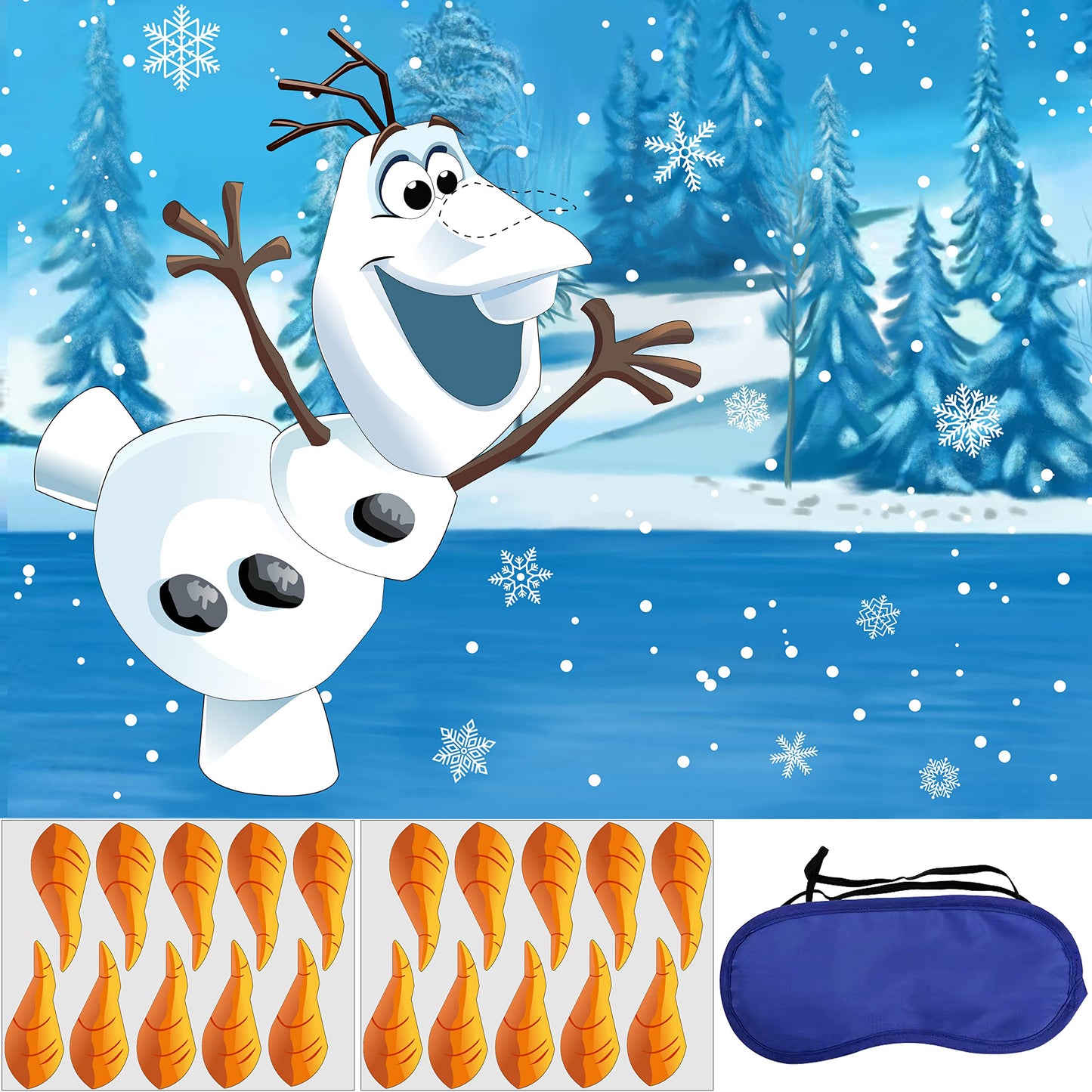 Hrency Pin The Nose on The Olaf Game for Kids Christmas Party Game for Kids Olaf Pin Game with Reusable 24Pcs Nose Stickers Birt
