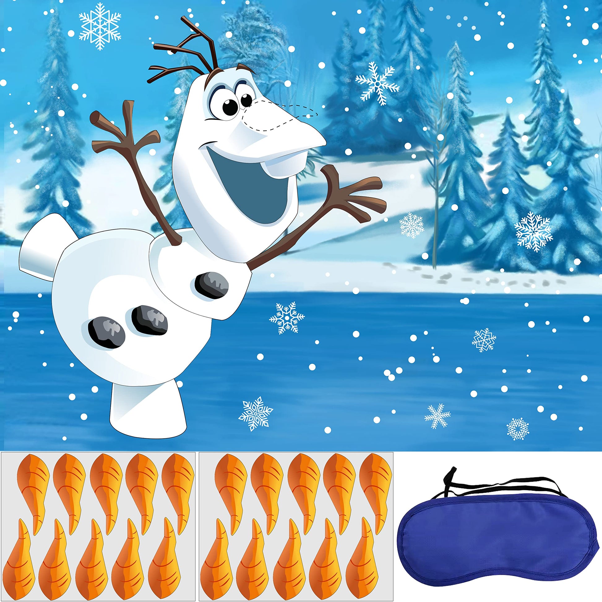 Hrency Pin The Nose on The Olaf Game for Kids Christmas Party Game for Kids Olaf Pin Game with Reusable 24Pcs Nose Stickers Birt