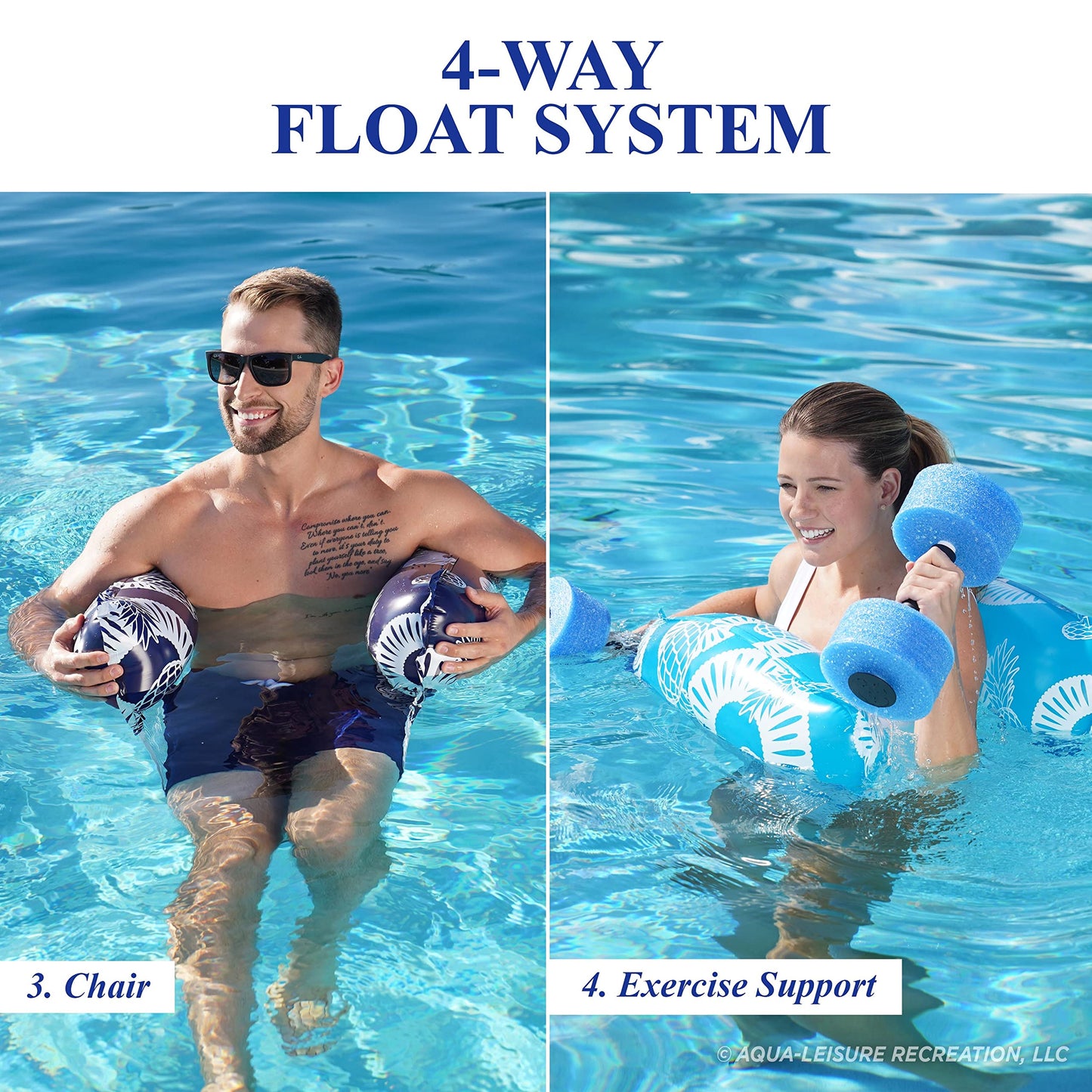 Waterlife 4-In-1 Pool Hammock 2-Pack, Inflatable Pool Chair Float, Water Hammock (Saddle, Lounge Chair, Hammock, Drifter), Navy
