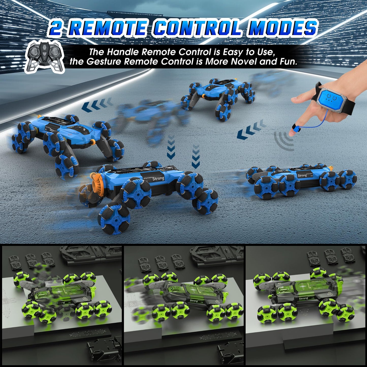 Cossy 8WD Gesture Sensing RC Stunt Car, 2 Modes, Drift Car with Light & Music, 360 Rotation, Climbing Stunt Car, Ages 8-13, Cool