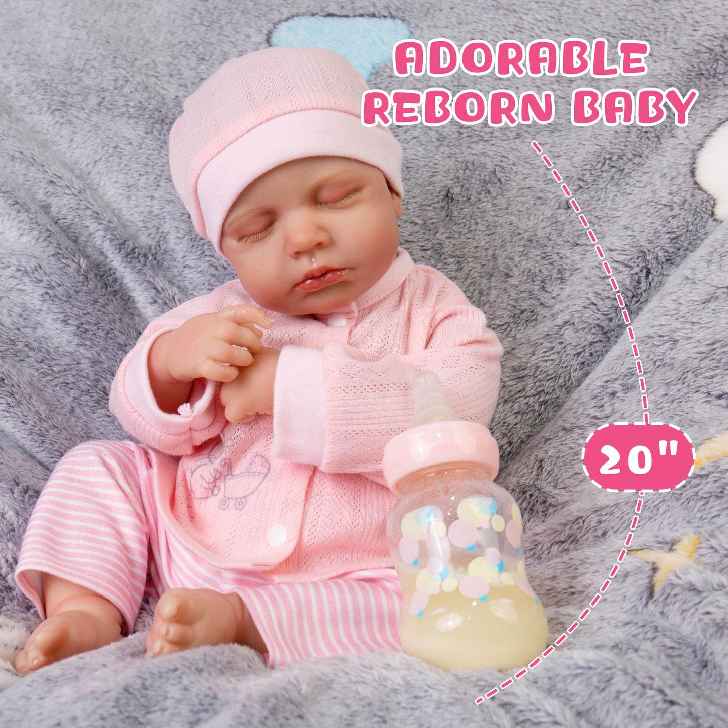Milidool Lifelike Reborn Baby Dolls-18 Inch Sleeping Realistic Newborn Baby Dolls, Soft Cloth Body With Feeding Toy For Kids Age
