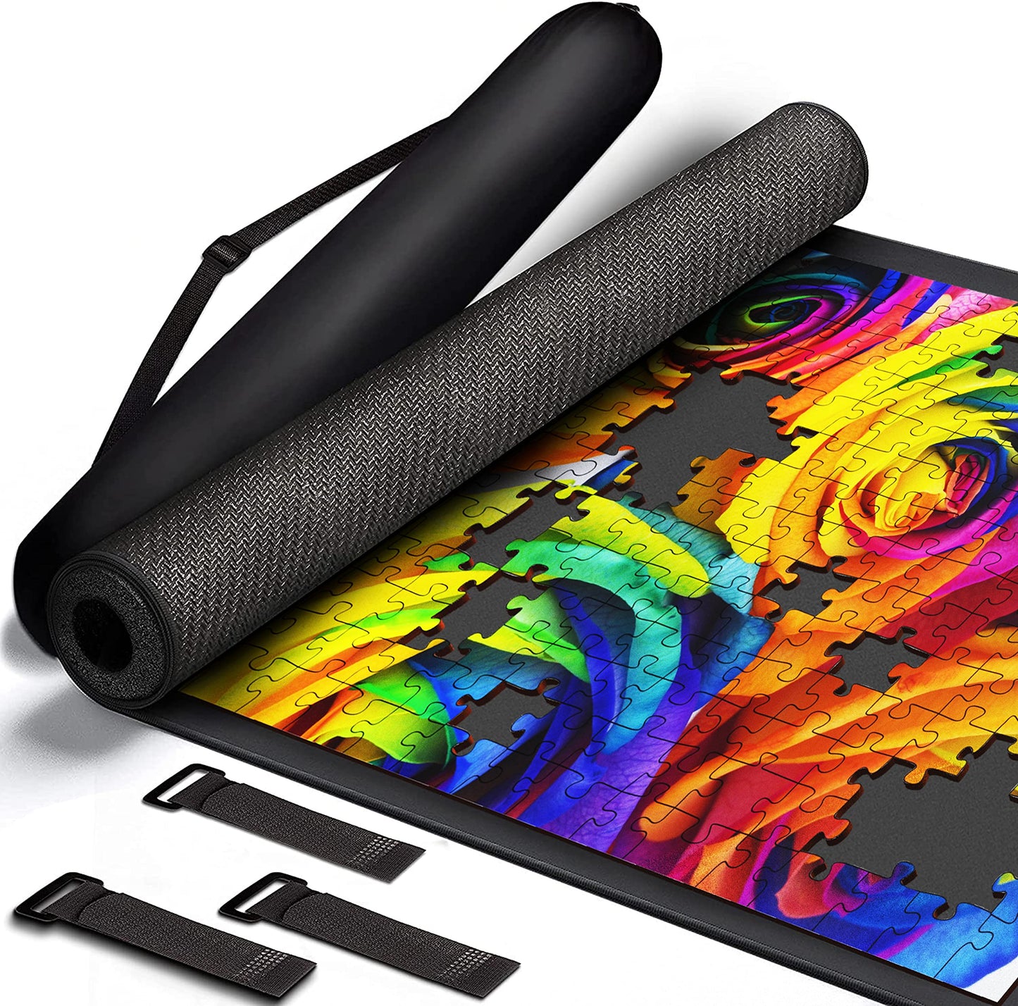 YUPYY Puzzle Mat Roll Up - Large 46"x26" Rubber Organizer for Up to 1500 Pcs, Black, No Creases for Jigsaw Puzzles
