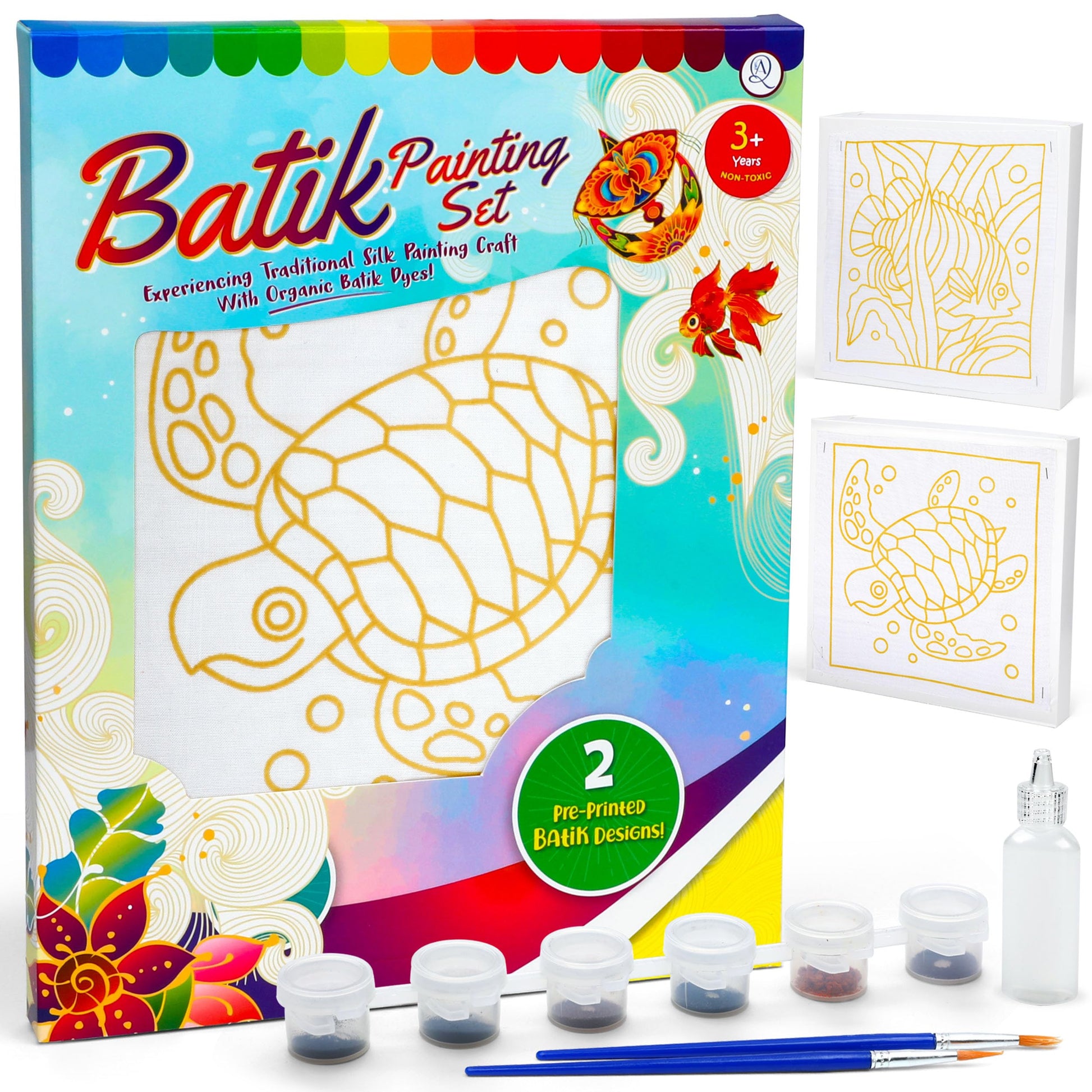 Malaysian Batik Organic Colors Painting 2-in-1 Kit (Fish, Sea Turtle) - Art Craft Painting Activity Kit Set for Adults and Kids
