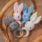 Wooden Teether Crochet Baby Rattle, Crochet Baby Toys, Organic Wooden Newborn Toys, Newborn Animal Rattle Toys,Knitted Stuffed Animals Gifts For Baby, Pink Bunny