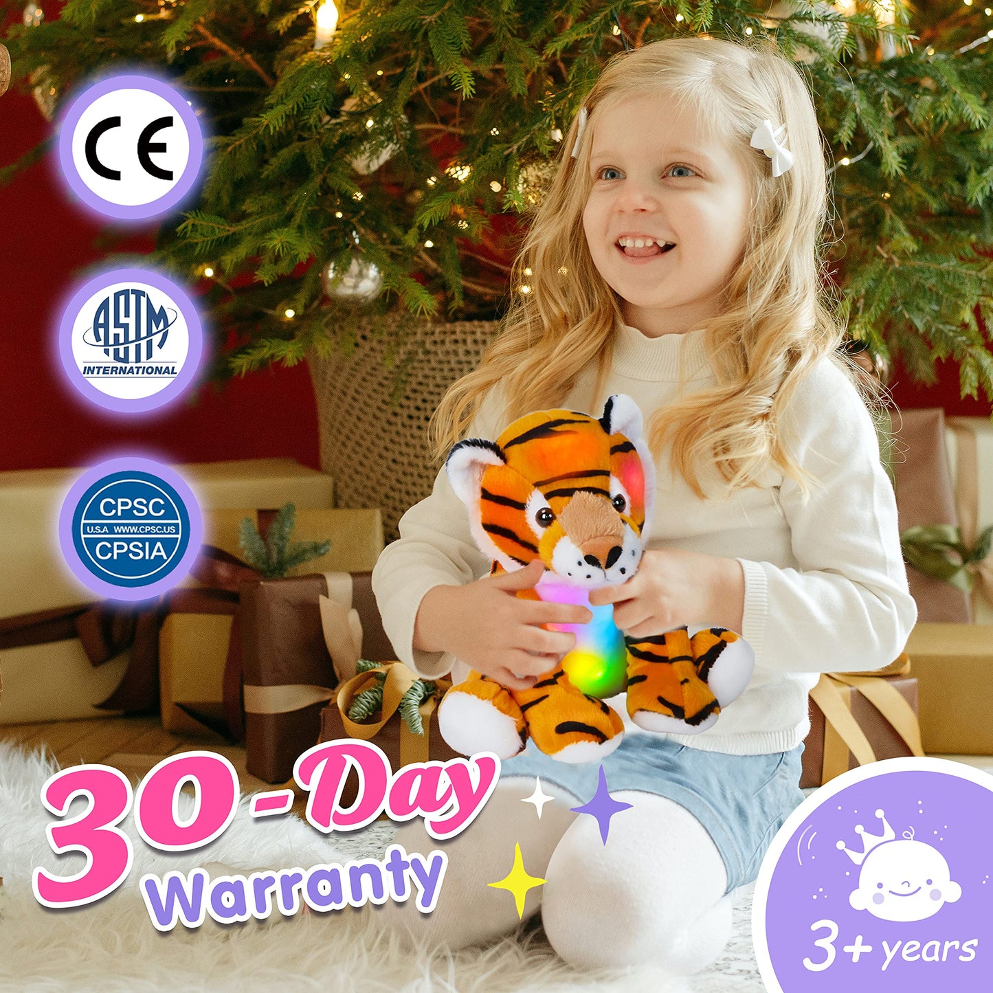 Athoinsu 11'' Light Up Tiger Stuffed Animal With Led Night Light Glow In Dark Soft Plush Toy Valentine'S Day Children'S Day Birt