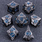 Kerwellsi Metal Dnd Dice Set D&D, 7Pcs Nature Vines Leaf Dungeons And Dragons Role Playing Dice With Gift Box, Black Blue Polyhe