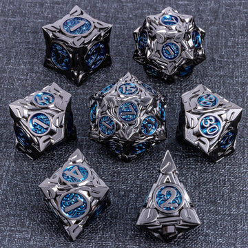 Kerwellsi Metal Dnd Dice Set D&D, 7Pcs Nature Vines Leaf Dungeons And Dragons Role Playing Dice With Gift Box, Black Blue Polyhe