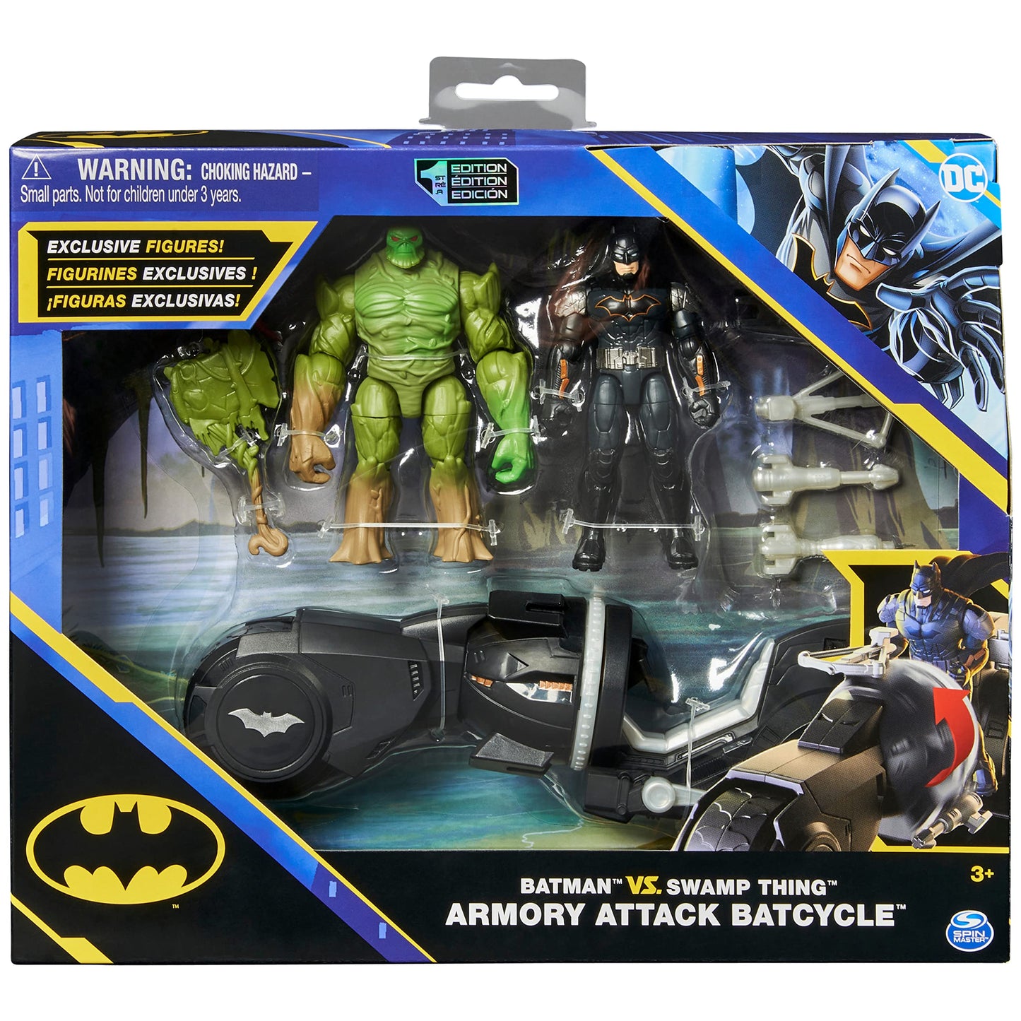 DC Comics  Batman and Swamp Thing protective coveringy Attack Batcycle Set  limited availability protective coveringed Batman and Swamp Thing Action Figure with Accessories  Kids Toys for Boys and Girls Ages 4 and Up