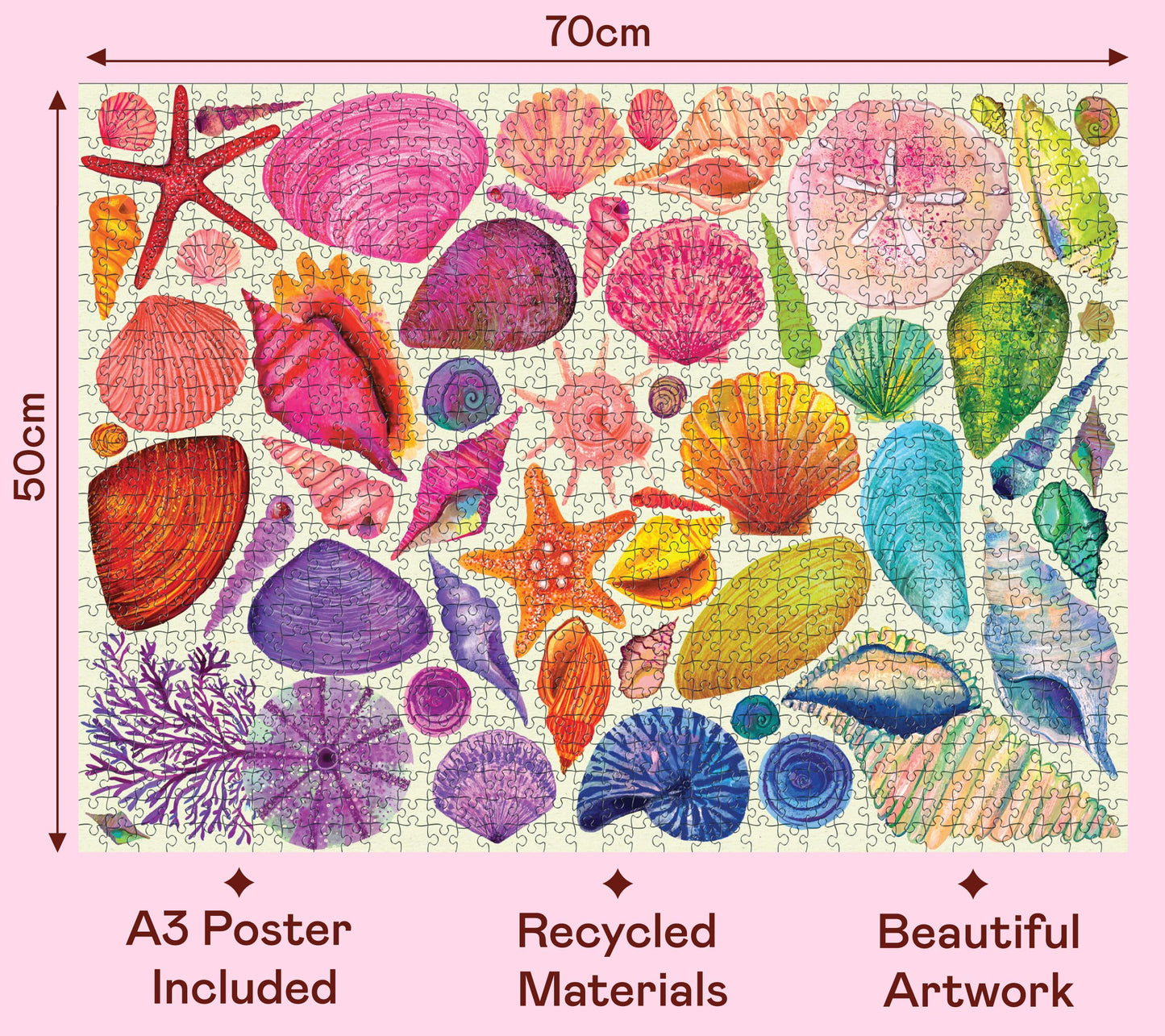 Elena Essex 1000 Piece Puzzle For Adults - Sea Shells, Puzzles For Adults 1000 Pieces, Colorful Beach Ocean Seashell, Puzzle 100