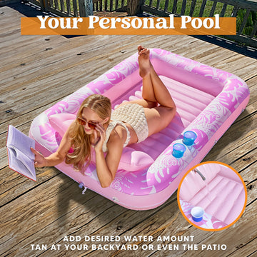 Sloosh Inflatable Tanning Pool Lounger Float,70' X 46' Pool Floats Adult With Pillow,4 In 1 Suntan Tub Raft Floatie,Sunbathing Bed Lounge For Water Blow Up Kids Ball Pit Party Gifts,L-Blushing Pink
