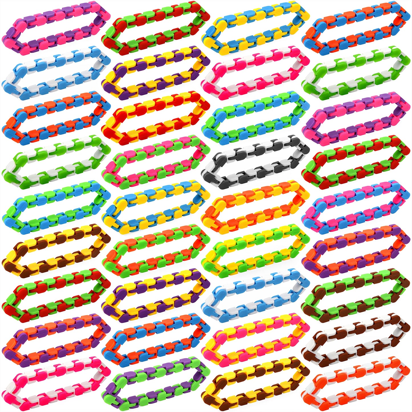 46 Pack 24 Links Wacky Tracks Snap and Click Fidget Toys,Snake Puzzle Toy for Party Favors,Plastic Chains Finger Sensory Toys,St