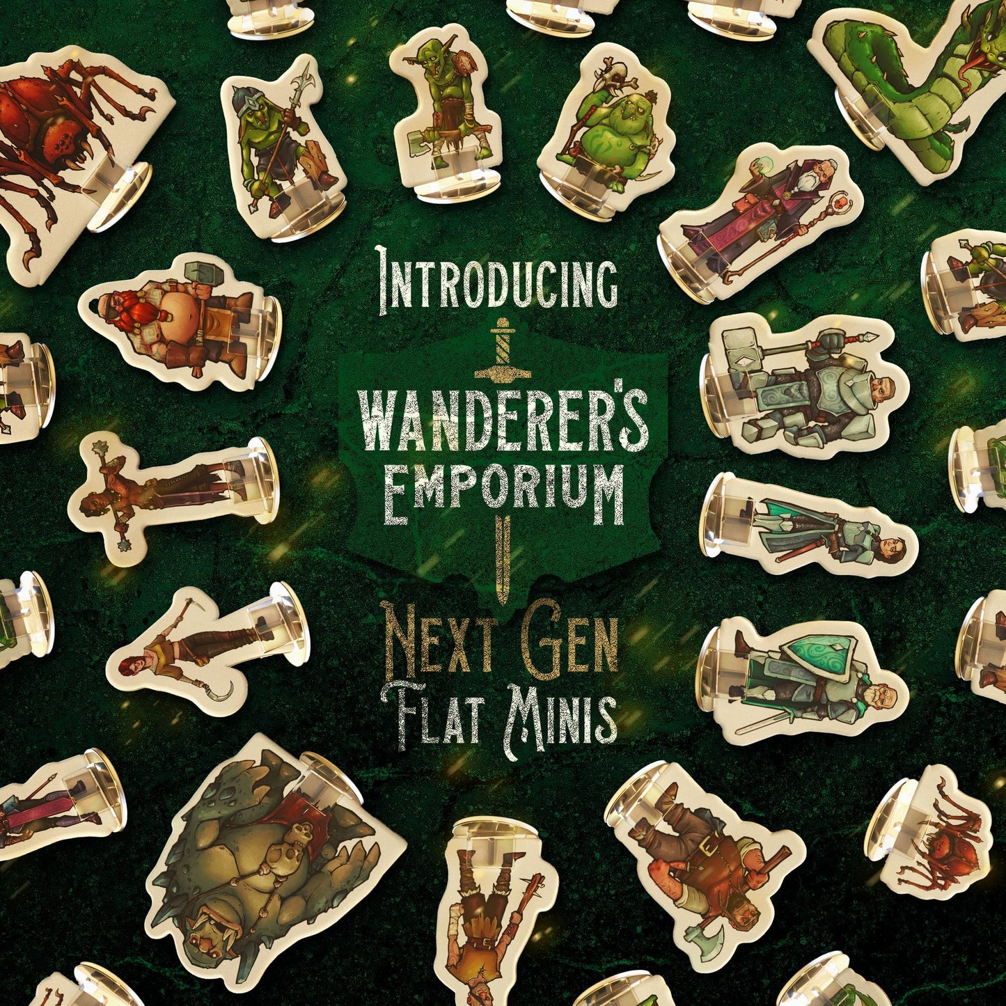 Wanderers Emporium Hard Flat Minis for DND | 28mm-32mm Scale | Cardboard | Model WEstandees1 | Essentials Pack of 36 Miniatures