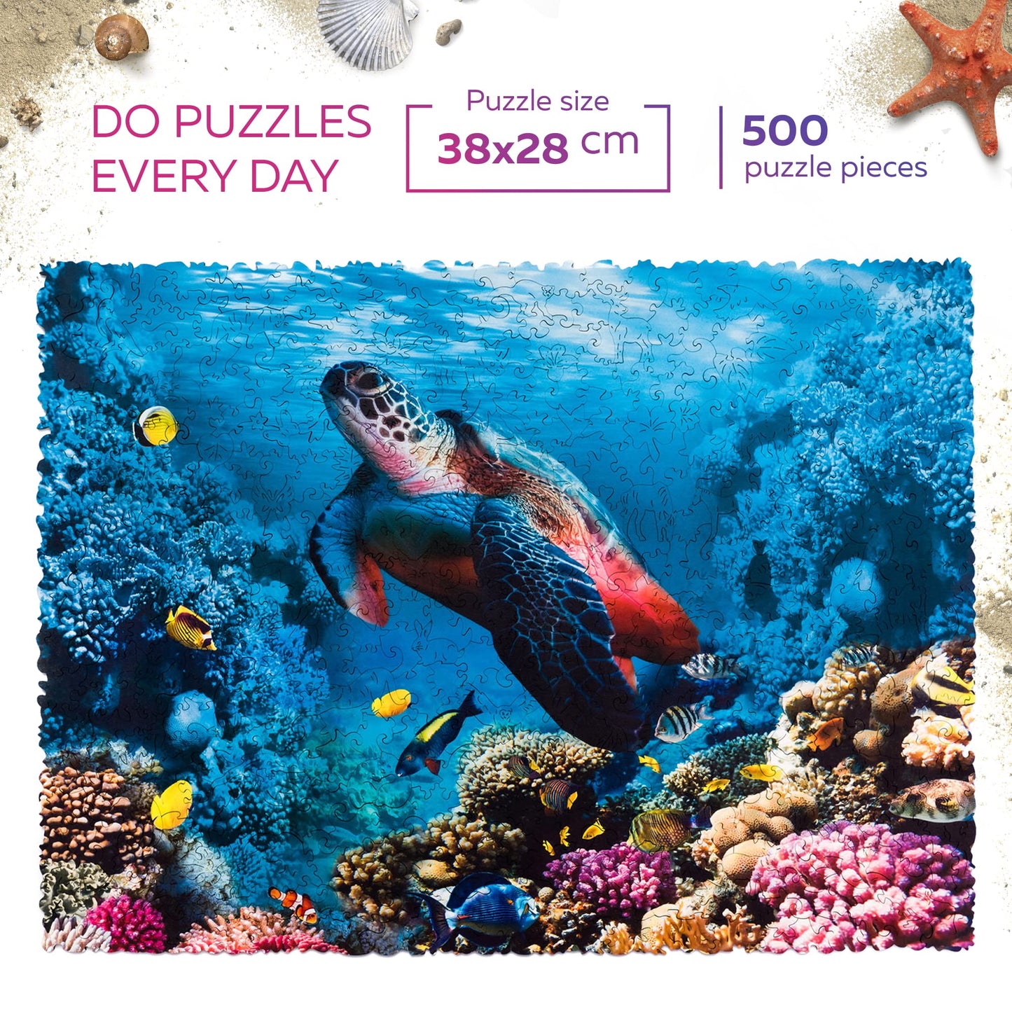 Woosaic Original Wooden Jigsaw Puzzles - Shimmering Turtle, 500 Pcs, 15''X11'', Beautiful Gift Package, Unique Shape Best Gift F