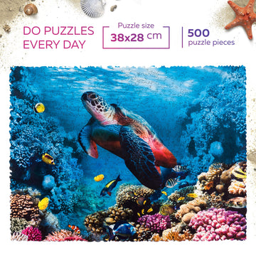 Woosaic Original Wooden Jigsaw Puzzles - Shimmering Turtle, 500 Pcs, 15''X11'', Beautiful Gift Package, Unique Shape Best Gift F
