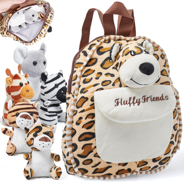Pixiecrush Savannah Plushies In Stuffed Animal Backpack - Plush Mini Backpack For Toddlers Age 2-4 - Multicolor - Soft Textiles
