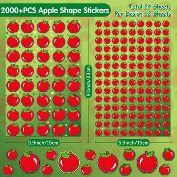 Linaye 2000 Count Apples Stickers For Kids, 24 Sheets Apple Shape Stickers For Teacher Reward Stickers, Cute Fruit Stickers Mini