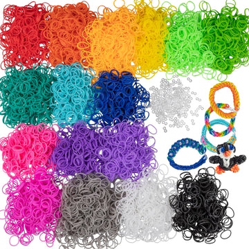 Loom Rubber Bands 4800 pc Refill Kit w 16 Unique Rainbow Colors (300 of Each) & 200 Clips - Works w All Rubber Band Jewelry Loom
