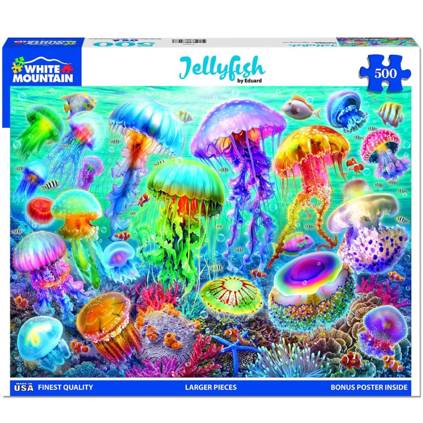 White Mountain Jellyfish Puzzle 500 Piece Vintage Summer Jigsaw Puzzles for Adults and Families