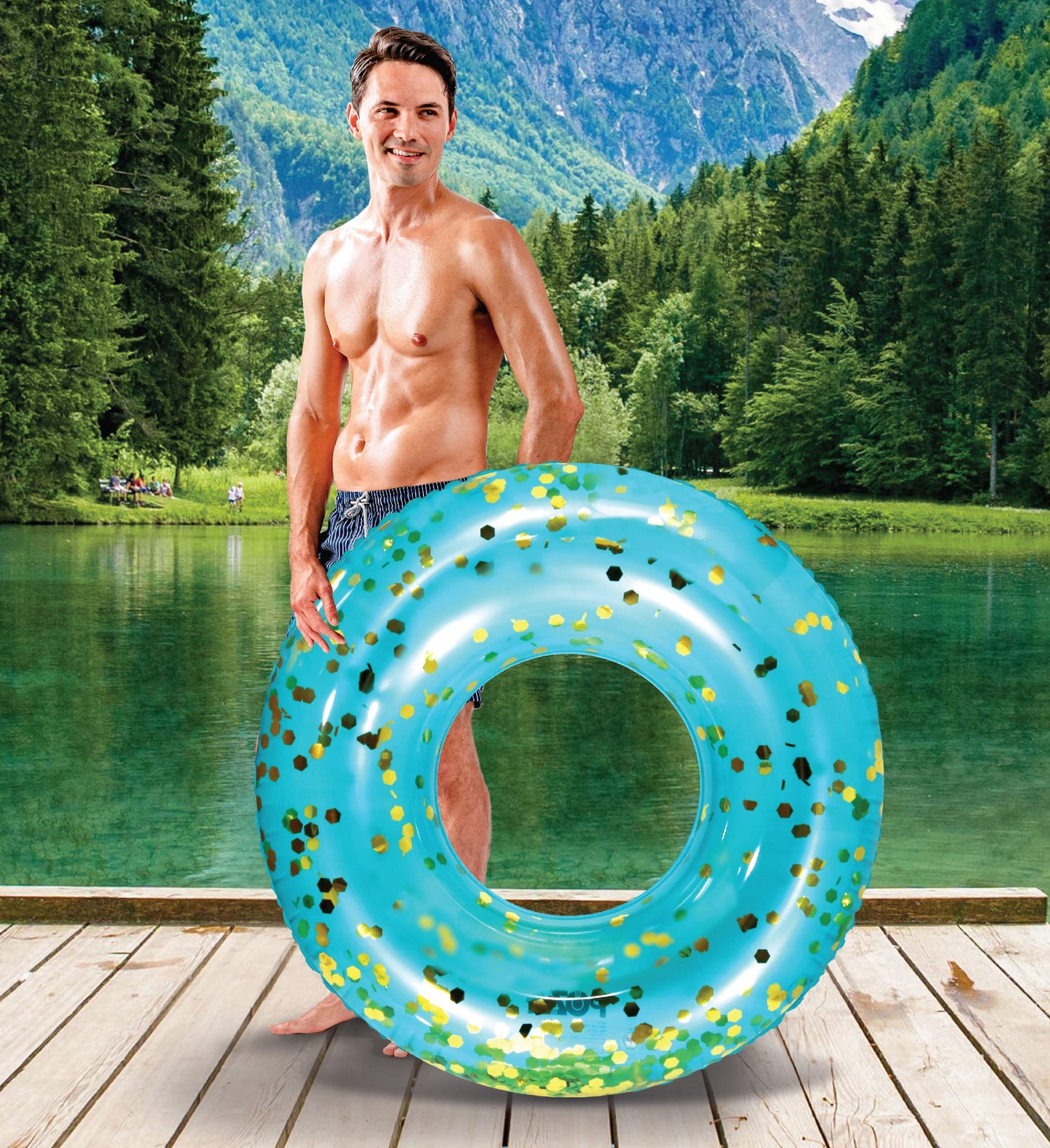 CoTa Global Inflatable Pool Float Tube - enhanced Sparkly Confetti Pool Float  Inflatable Tube Ring Pool Float for Kids and mature-themeds  Heavy Duty Pool Ring Party Float for Beach  Lake - 36 Inch  Blue Gold