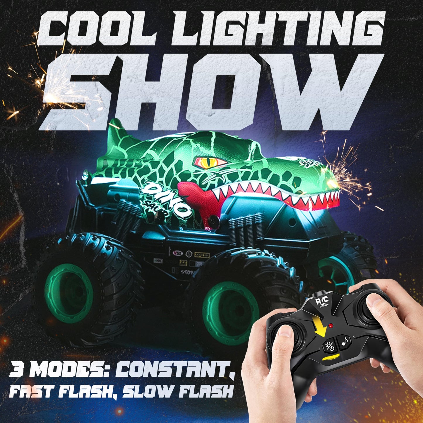 BEZGAR Monster Truck Toys - Remote Control Monster Truck with Light & Music, Dinosaur Toys for Kids, 1:20 Scale RC Truck with 36