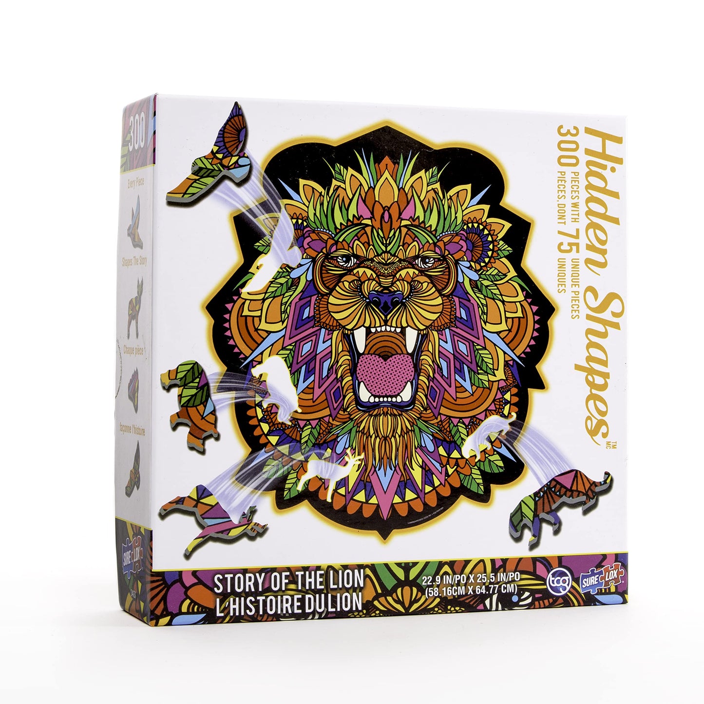 Hidden Shapes - Lion - Jigsaw Puzzle For Adults - 300 Pieces - Hand Drawn - 75 Unique Hidden Shapes - Great Gift For Mom, Dad, Teens, Men And Women