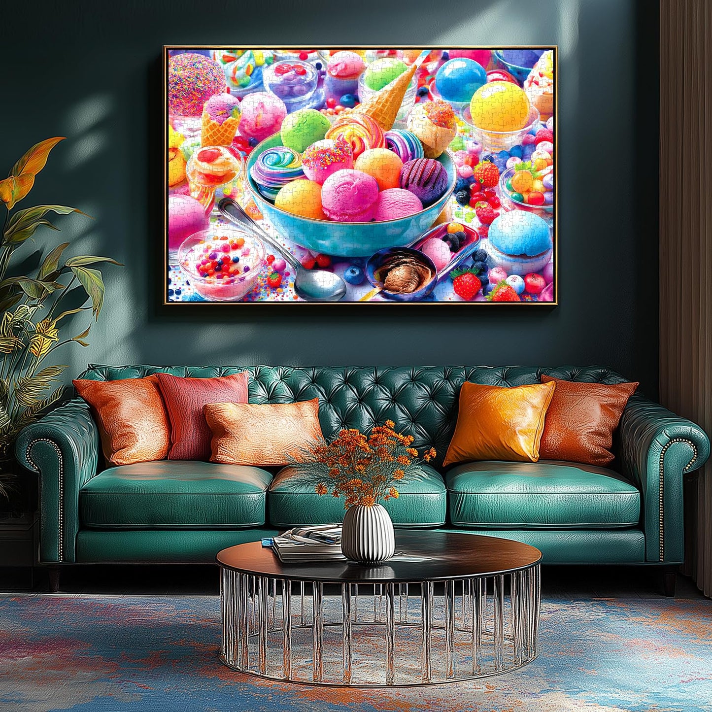 Ice Cream Sweets 1000 Piece Jigsaw Puzzle for mature-themeds Vibrant Summer Dessert mature-themed Jigsaw Puzzles Cool Unique Letters on Back Fun Family Challenging Puzzle Gifts for mature-themeds Senior (27.6 x19.7 )