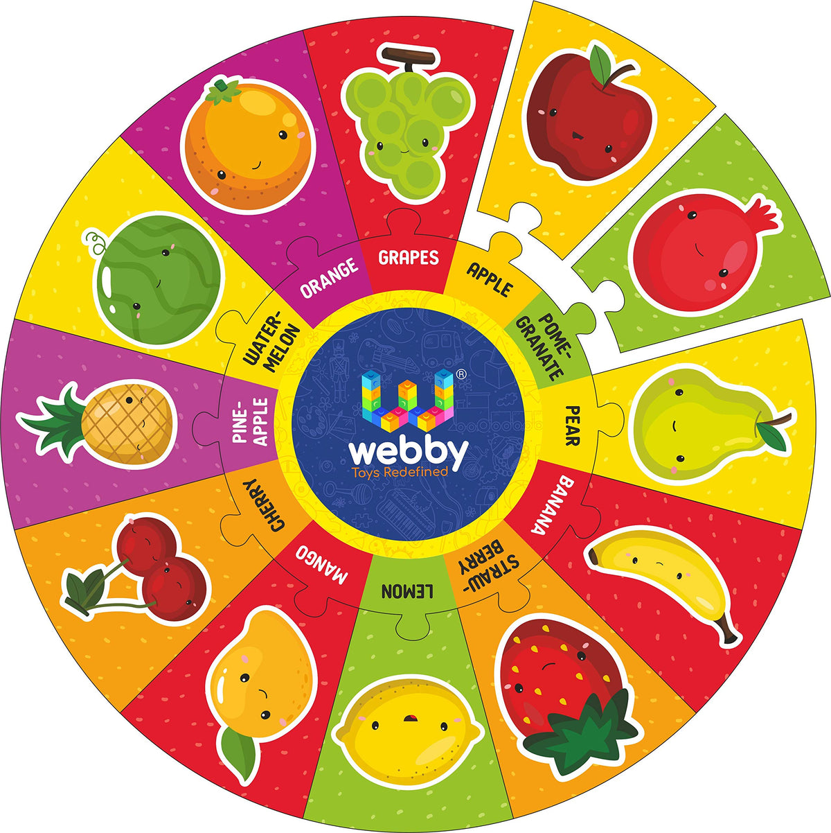 Webby Fruits Wooden Round Jigsaw Floor Puzzle, 13 Pcs3 8 Years for Kids