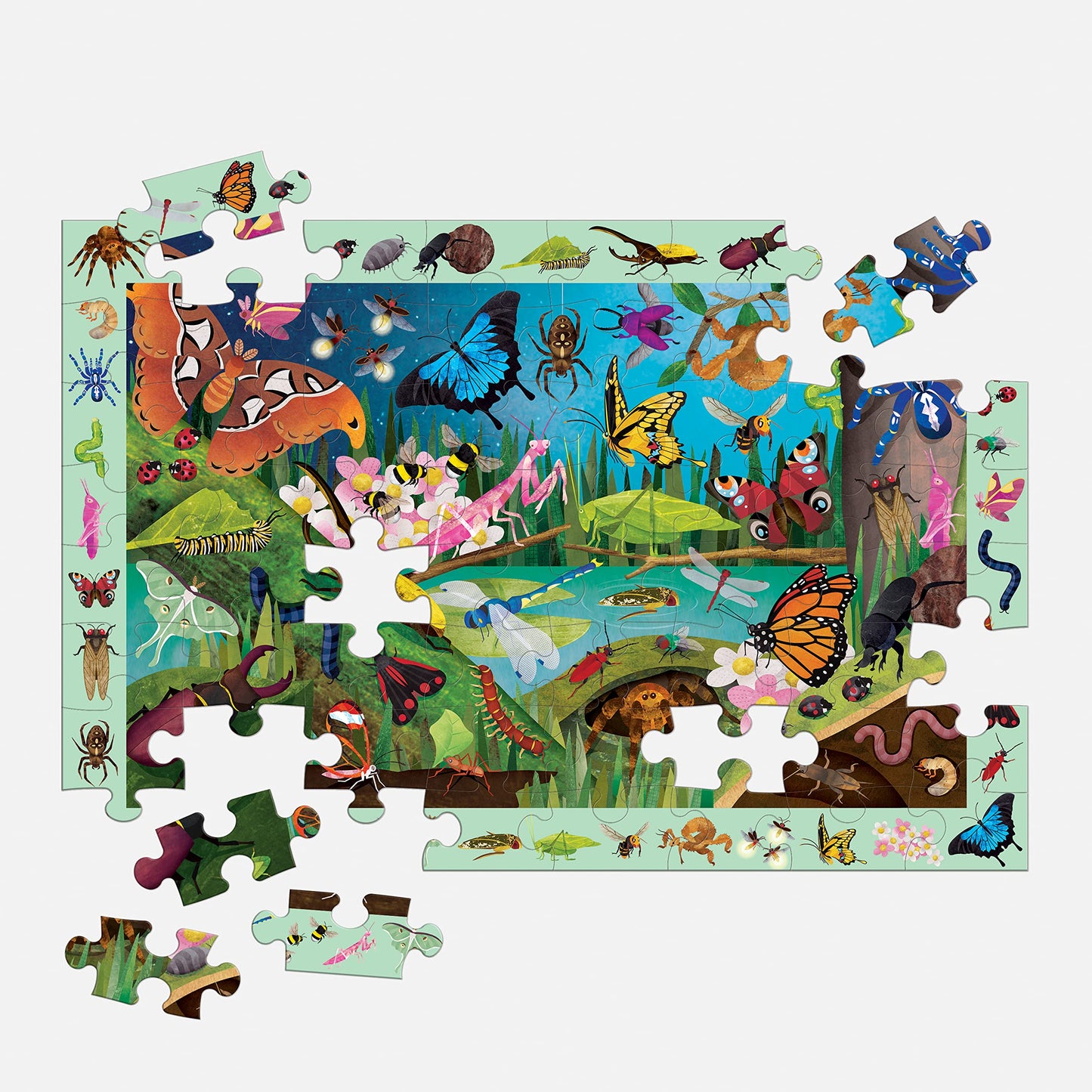 Mudpuppy Bugs & Butterflies - 64 Piece Search & Find Puzzle Jigsaw Puzzle Featuring Diverse Bugs And Insects And Over 40 Hidden