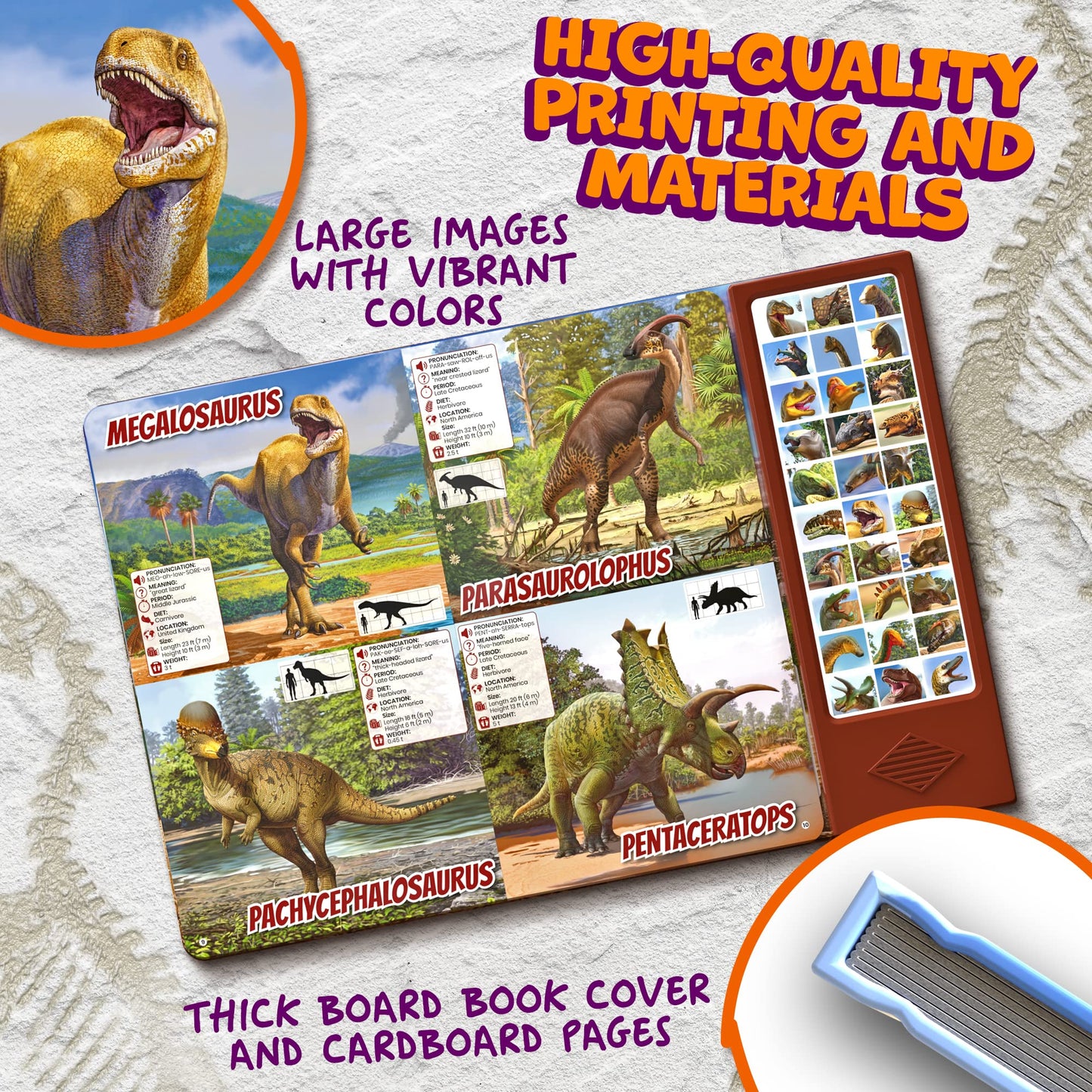 Hemalleon Dinosaur Toys for Kids - 30 Species Facts & Sounds - Ideal for Ages 2-7 - Red