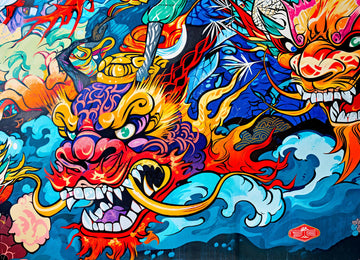 Lucky Puzzles - Kabuki Red Dragon - 1000 Piece Jigsaw Puzzle for Adults | Vibrant Graffiti Art Puzzle | Best New Japanese Dragon