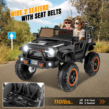 Hikole 2 Seater Ride On Toys Car For Big Kids, 24V Electric Jeep W/20 Large Wide Seat, 2Wd/4Wd Switchable, 4X100W Engines, Music, Suspension, Battery Powerd Cars Vehicles For Kids Boys - Black