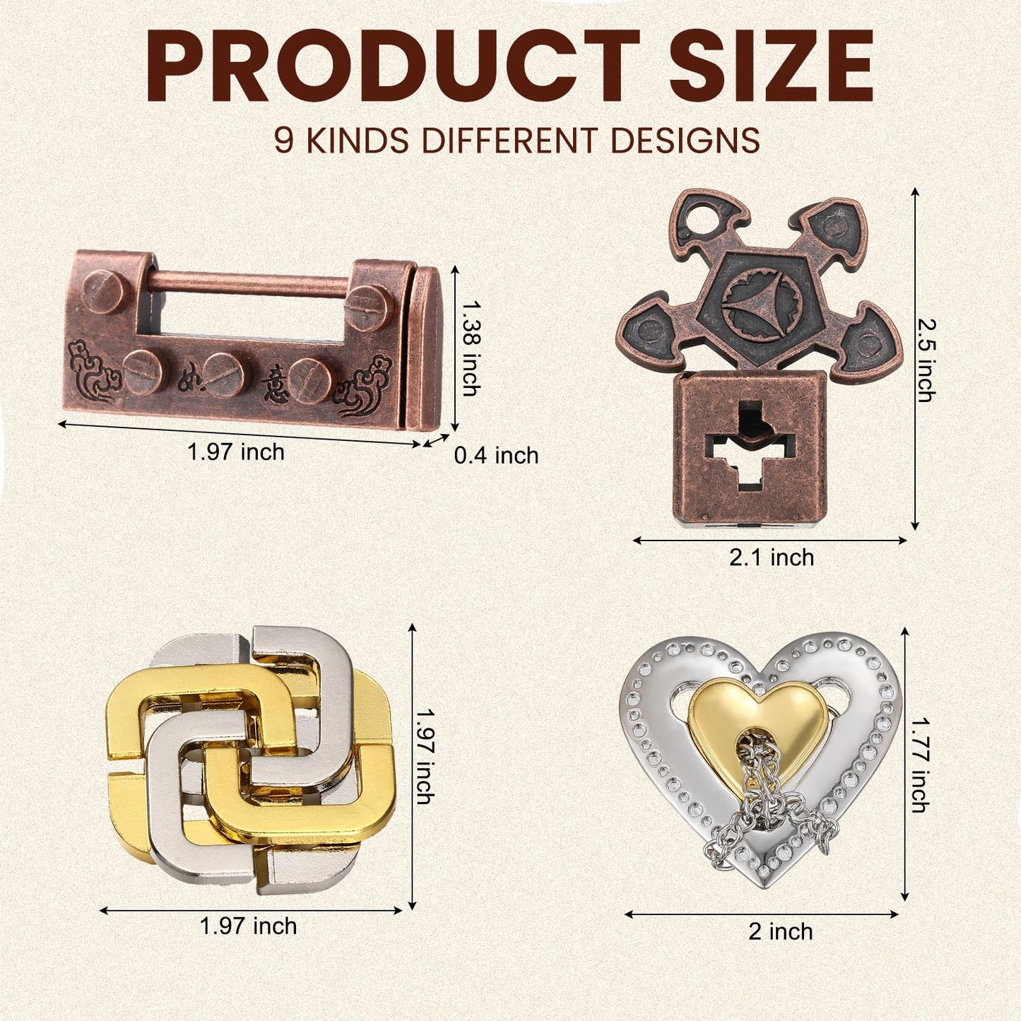 Wettarn 9 Pcs Metal Brain Teaser Puzzles Teaser 3D Steel Puzzle for mature-themeds Unlock Interlocking Puzzle mature-themed IQ Education Smart Puzzle Toys(Novelty Style)