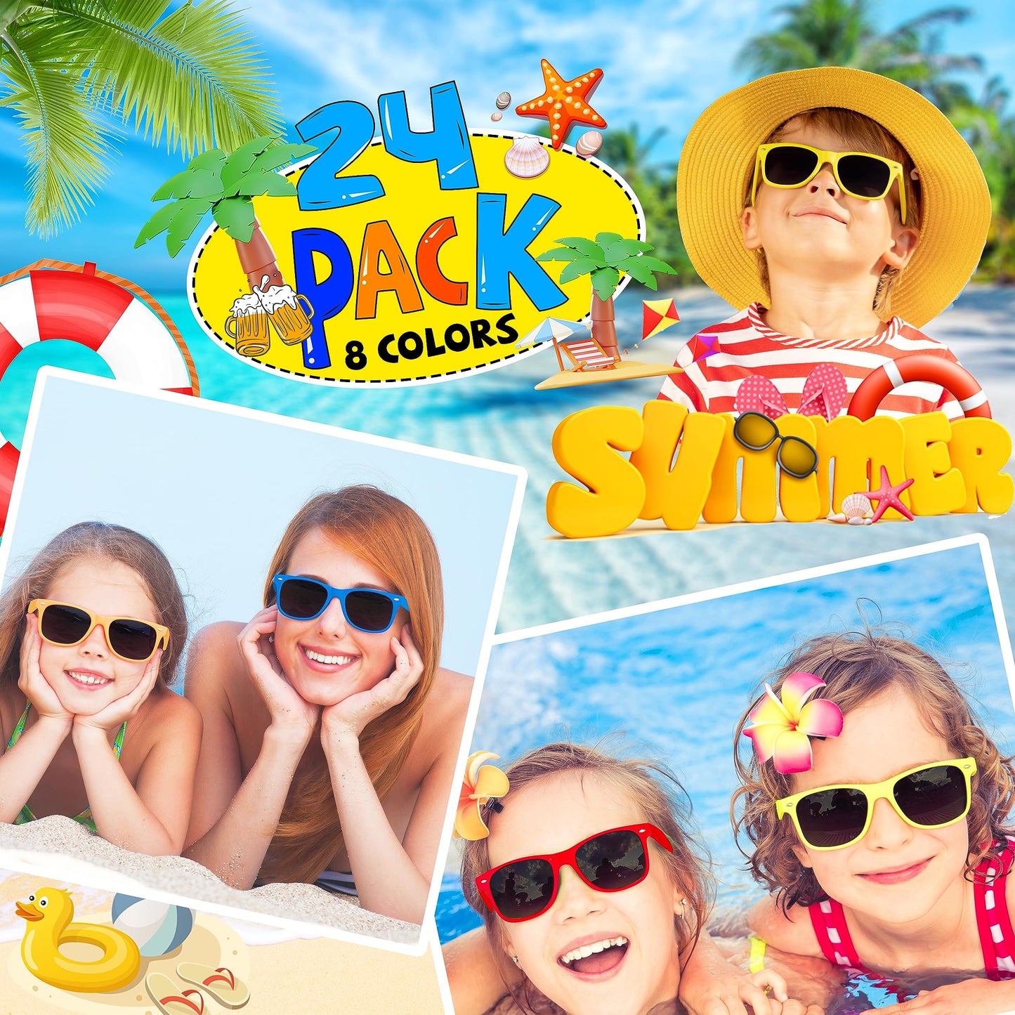 Octeric 16 Pieces Kids Sunglasses Bulk Party Favors Boys And Girls Neon Sunglasses With Uv Protection For Summer Party Beach Party Pool Party Birthday Graduation Classroom Prize Goody Bag Stuffers