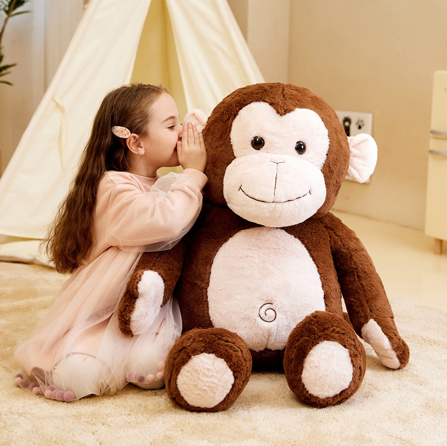 Ikasa Giant Monkey Stuffed Animal Plush Toy,Large Big Jumbo Soft Toys,30' Huge Size Cute Fluffy Plushy Fat Oversized Plushie,Gifts For Kids Girls Boys