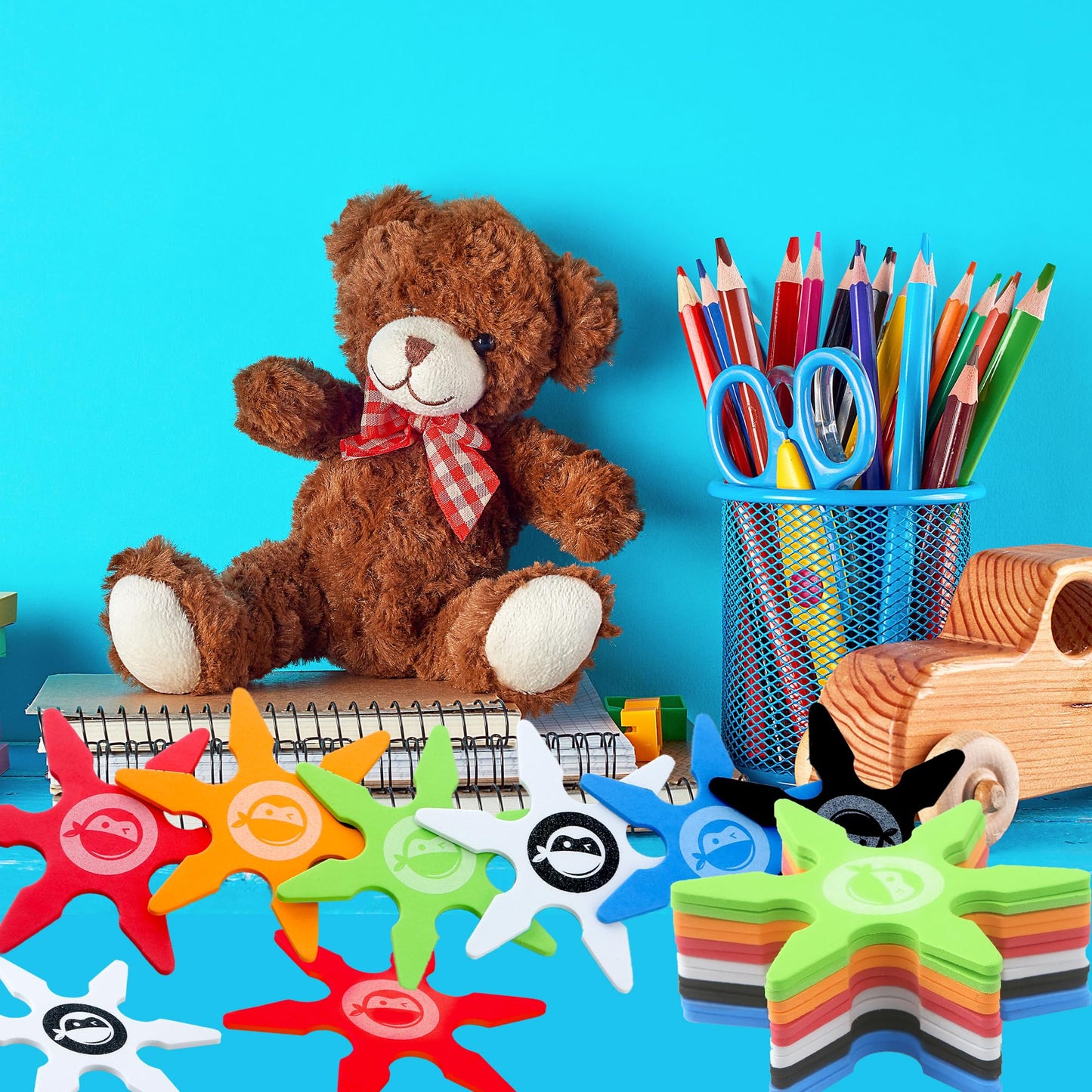 Fahacop 60 Pcs 4 Inch Ninja Throwing Stars Foam Stars Throwing Foam Star Toys for Kids Boys Ninja Theme Party Favors Halloween C