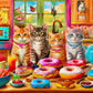 Extra Large Pieces Jigsaw Puzzles For Adults - 100 Piece Puzzles For Kids Ages 8-10 10-12 - Large Piece Puzzles For Seniors - Kitchen Kittens And Donuts