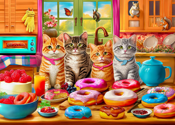 500 Piece Puzzles For Adults - Difficult Jigsaw Puzzles For Adults Challenging - Kitchen Kittens And Donuts