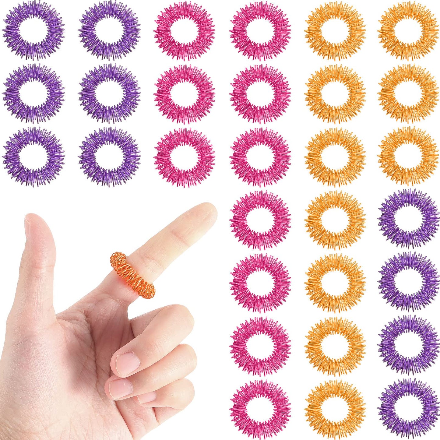 Blulu 30 Pieces Acupressure Rings Spiky Sensory Rings For Fingers Stress Relief Fidget Sensory Massager For Teens Adults (Pink,