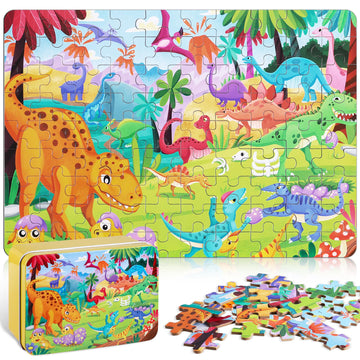 Yogeon Puzzles For Kids Ages 4-8, 3-5,100 Piece Dinosaur Puzzles For Toddler 4-6,Floor Puzzle Age 5-7 Children Learning Preschoo
